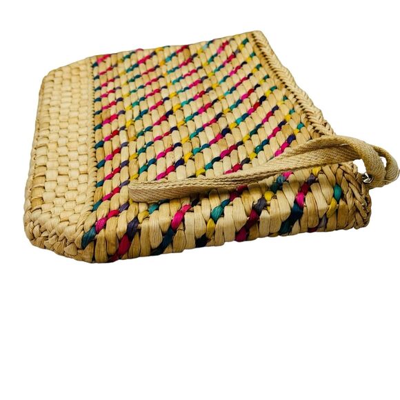 Vintage 70’s Handmade Knit Bamboo Rattan Straw Clutch Bag Handbag Purse Wristlet - Picture 8 of 16